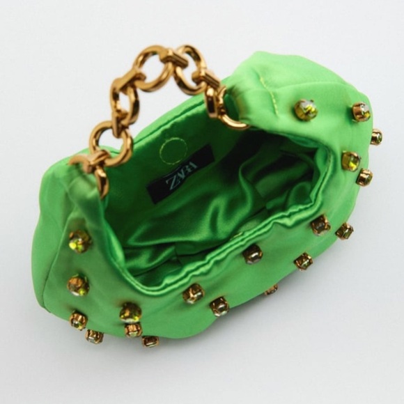 ZARA Mini Satin Effect Jeweled Handbag BNWT - Picture 1 of 6